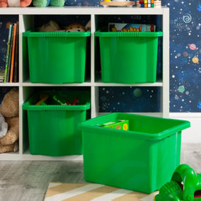 Wham Stack & Store 4x 24L Plastic Storage Boxes Small, (Pack of 4, 24 Litre). Made in the UK (General Green)