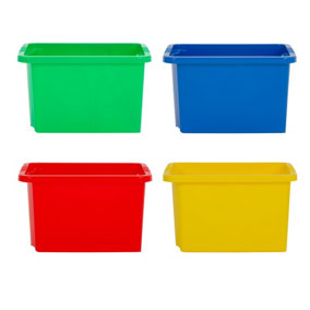 Wham Stack & Store 4x 24L Plastic Storage Boxes Small, (Pack of 4, 24 Litre). Made in the UK (Mixed)