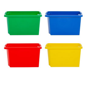 Wham Stack & Store 4x 30L Plastic Storage Boxes Small, (Pack of 4, 30 Litre). Made in the UK (Mixed)