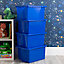 Wham Stack & Store 4x 35L Plastic Storage Boxes Medium, (Pack of 4, 35 Litre). Made in the UK (General Blue)