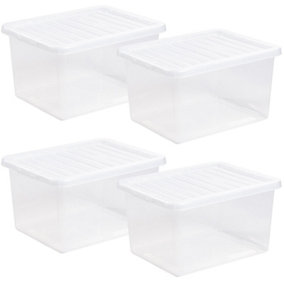 Wham Storage Box Underbed 4 x 31 Litre Stackable Plastic Clothes Tidy Organiser Lid