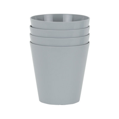 Wham Studio 4x 16cm Plastic Flower Pot Planters in Grey. Ideal for Home Office Desk, Kitchens, Bathrooms. Made in the UK