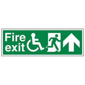 Wheel Chair Fire Exit Arrow Up Sign - Glow in Dark - 600x200mm (x3)