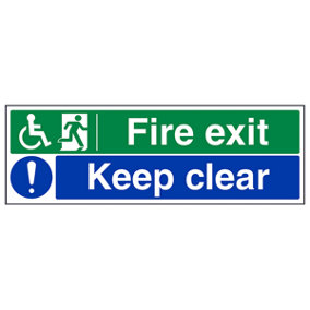 Wheel Chair Fire Exit / Keep Clear Sign - Rigid Plastic - 300x100mm (x3)