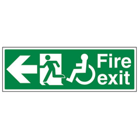 Wheel Chair Fire Exit LEFT Text Sign - Glow in Dark -300x100mm (x3)