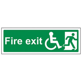 Wheel Chair Fire Exit Text Right Sign - Adhesive Vinyl 300x100mm (x3)