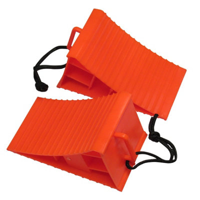 Wheel Chock Tyre Brake Stoppers with Handle X2 (Ridged Wedges Caravan Trailer)