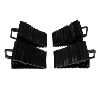 Wheel Chocks Tyre Brake Stoppers with Handle X4 (Trailer Caravan Wedges Black Plastic)