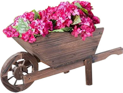 Wheelbarrow Wooden Planters for Garden Burntwood Large Planters Outdoor Wheel Ornament