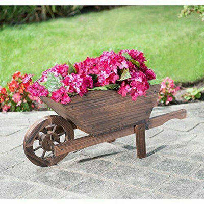 Wheelbarrow Wooden Planters for Garden Burntwood Large Planters Outdoor Wheel Ornament