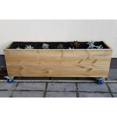 Wheeled Wooden Decking Garden Trough Planter 35cm wide x 45cm high - 100cm