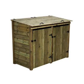 Wheelie bin store - Premium Tongue And Groove (Double, With Recycling Shelf, Light Green (Natural)
