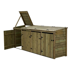 Wheelie bin store - Premium Tongue And Groove (Quadruple, With Recycling Shelf, Light Green (Natural)
