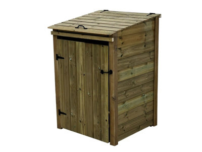 Wheelie bin store - Premium Tongue And Groove (Single, With Recycling Shelf, Light Green (Natural)