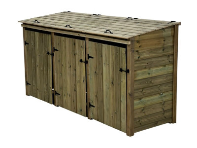 Wheelie bin store - Premium Tongue And Groove (Triple, With Recycling Shelf, Light Green (Natural)