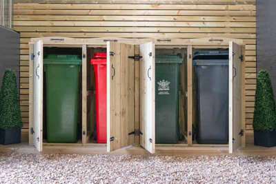 Wheelie Quad Bin Store - L64 x W239 x H120 cm - Timber - Fits 4 x 140L Wheelie Bins