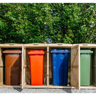 Wheelie Quad Bin Store - L80.4 x W284 x H120 cm - Timber - Fits 4 x 240L Wheelie Bins