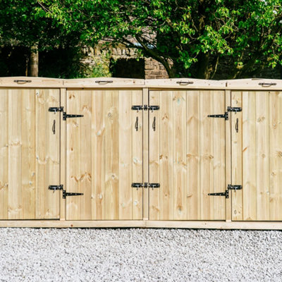 Wheelie Quad Bin Store - L80.4 x W284 x H120 cm - Timber - Fits 4 x 240L Wheelie Bins - 3
