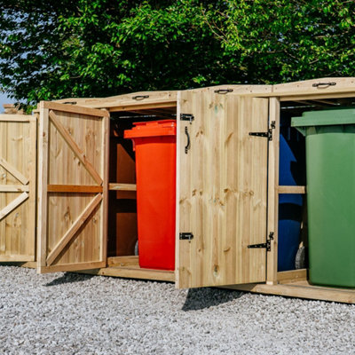Wheelie Quad Bin Store - L80.4 x W284 x H120 cm - Timber - Fits 4 x 240L Wheelie Bins - 4