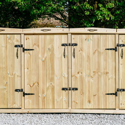 Wheelie Quad Bin Store - L80.4 x W284 x H120 cm - Timber - Fits 4 x 240L Wheelie Bins - 5