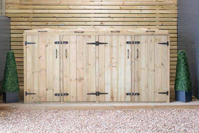 Wheelie Quad Bin Store - L80.4 x W284 x H120 cm - Timber - Fits 4 x 240L Wheelie Bins - 6