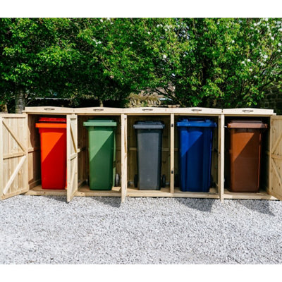 Wheelie Quintet Bin Store - L97 x W353.4 x H127 cm - Timber - Fits 5 x 360L Wheelie Bins