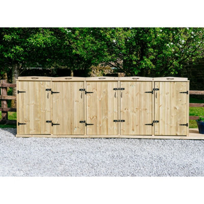Wheelie Quintet Bin Store - L97 x W353.4 x H127 cm - Timber - Fits 5 x 360L Wheelie Bins - 3