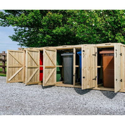 Wheelie Quintet Bin Store - L97 x W353.4 x H127 cm - Timber - Fits 5 x 360L Wheelie Bins - 4
