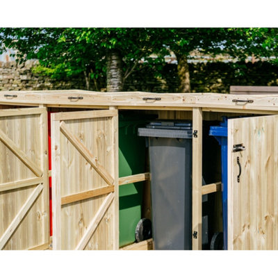 Wheelie Quintet Bin Store - L97 x W353.4 x H127 cm - Timber - Fits 5 x 360L Wheelie Bins - 5