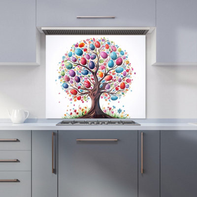 Whimsical Easter Egg Tree Premium Glass Kitchen Splashback W900mm x H750mm