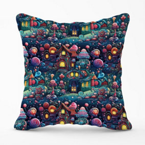Whimsical Gingerbread House Pattern Outdoor Cushion 45cm x 45cm