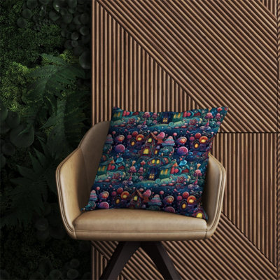 Whimsical Gingerbread House Pattern Outdoor Cushion 60cm x 60cm