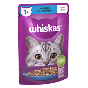 WHISKAS 1+ Adult Wet Cat Food Pouch in Jelly with Tuna 85g (Pack of 28)