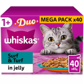 WHISKAS 1+ Cat 85g Pouches x 40 , Fish, Poultry fish and Surf &Turf