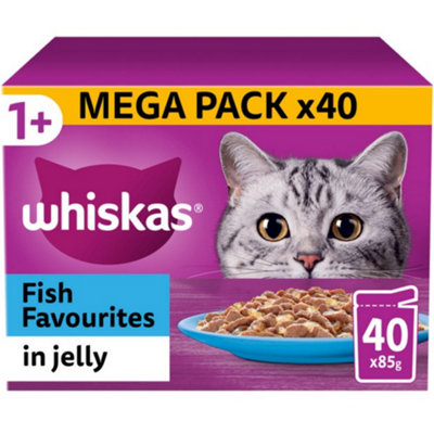 Whiskas 1+ Cat Food Pouches Fish Favourites In Jelly 40 x 85g