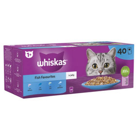 Whiskas 1+ Cat Food Pouches Fish Favourites In Jelly 40x85g