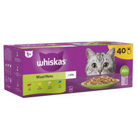 Whiskas 1+ Cat Food Pouches Mixed Menu In Jelly 40 x 85g