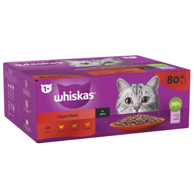 Whiskas 1+ Cat Pouches Meaty Meals In Gravy 80 x 85g