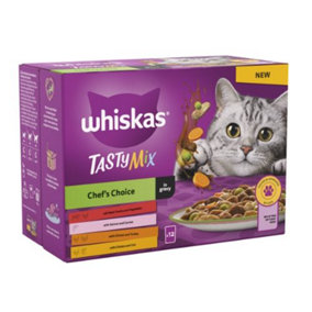 WHISKAS 1+ Chef's Choice Mix Adult Wet Cat Food Pouch in Gravy 12 x 85g (Pack of 4)