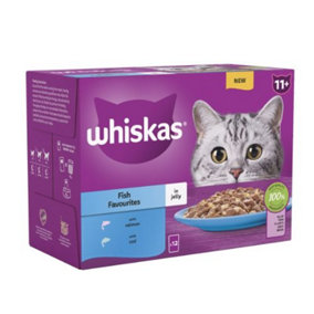 WHISKAS 11+ Fish Favourites Senior Wet Cat Food Pouch in Jelly 12 x 85g (Pack of 4)