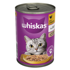 WHISKAS Adult Wet Cat Food Chicken in Jelly Tin 400g (Pack of 12)