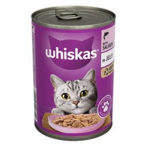 WHISKAS Adult Wet Cat Food Salmon in Jelly Tin 400g (Pack of 12)