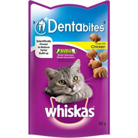 WHISKAS Dentabites Adult Cat Treats with Chicken 50g (Pack of 8)
