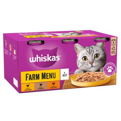 WHISKAS Farm Menu Adult Wet Cat Food in Jelly Tin 6x400g (Pack of 4)