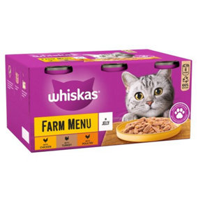 WHISKAS Farm Menu Adult Wet Cat Food in Jelly Tin 6x400g (Pack of 4)