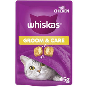 WHISKAS Groom & Care Adult Cat Treats with Chicken 45g (Pack of 8)