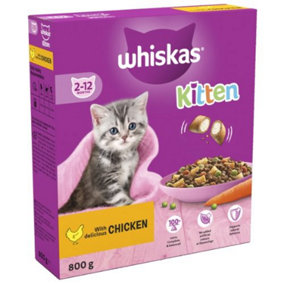 WHISKAS Kitten Chicken Dry Cat Food 800g (Pack of 5)