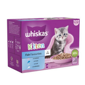 WHISKAS Kitten Fish Favourites Wet Cat Food Pouch in Jelly 12 x 85g (Pack of 4)