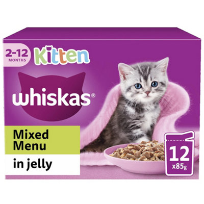 WHISKAS Kitten Mixed Menu Wet Cat Food Pouch in Jelly 12 x 85g (Pack of 4)