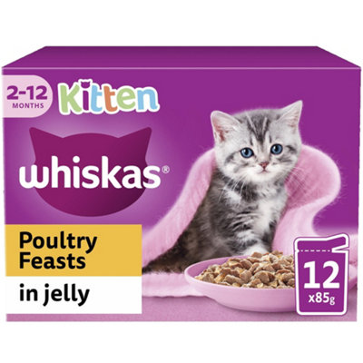 WHISKAS Kitten Poultry Feasts Wet Cat Food Pouch in Jelly 12 x 85g (Pack of 4)